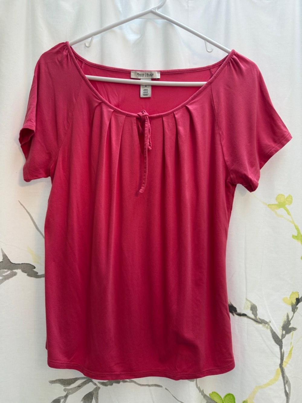White House Black Market dark coral/pink short-sleeve scoop tie-front blouse